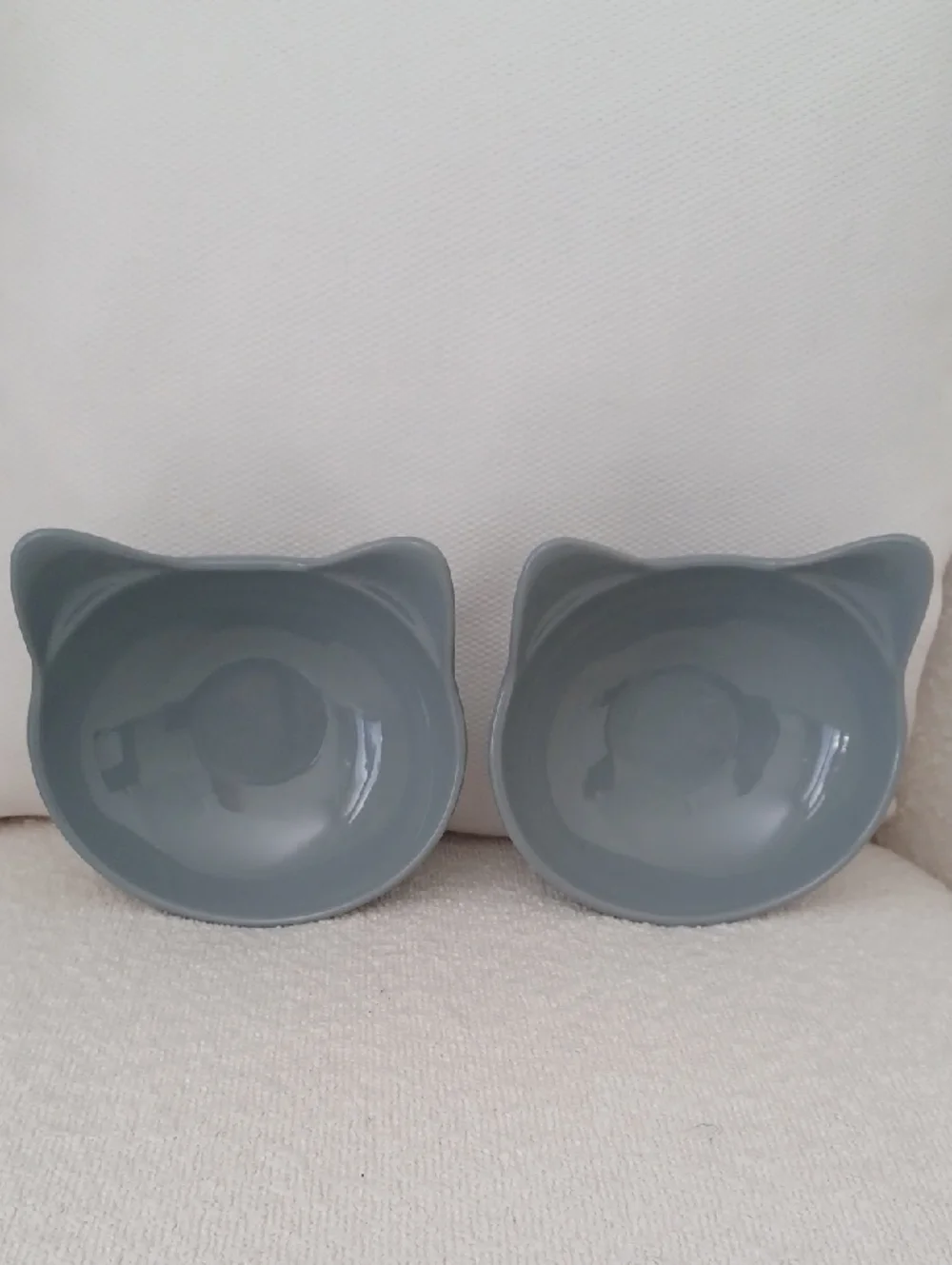 PAIR of Cat Head Shaped Stoneware  Dishes / Bowls
